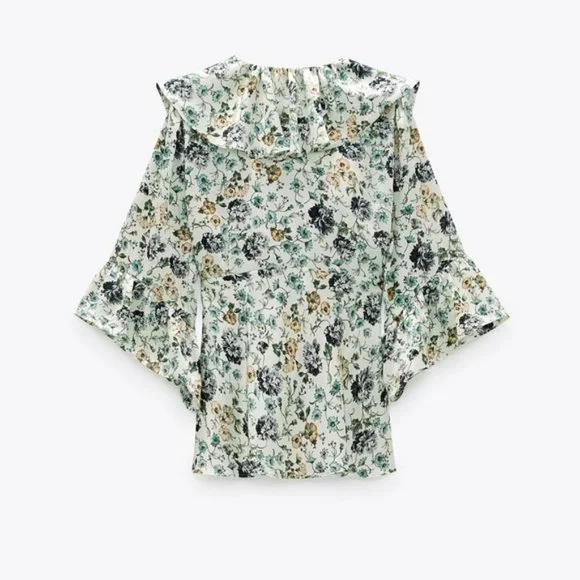 Zara Tied Floral Print Blouse S - Picture 4 of 6